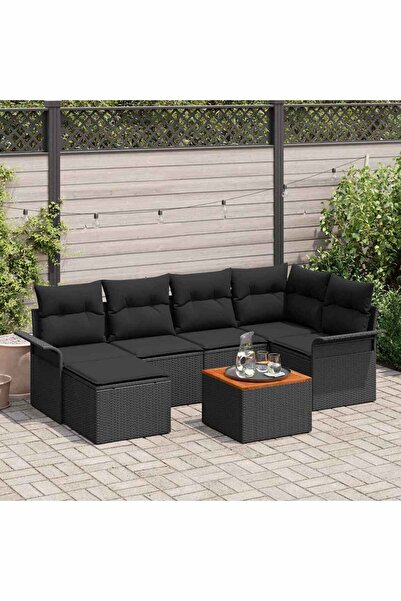 vidaxl Set de canapele pentru gradina cu perna 7 pcs Negru poliratan