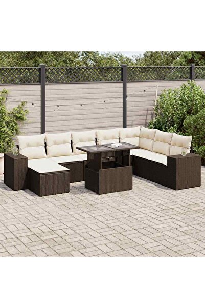 vidaxl Set canapele de gradina cu perne, 9 piese, maro, poliratan