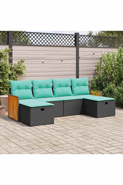 vidaxl Set mobilier de gradina cu perne, 6 piese, negru, poliratan