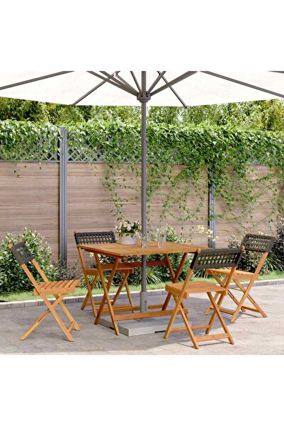 vidaxl Set mobilier gradina, 5 piese, negru, poliratan È™i lemn masiv