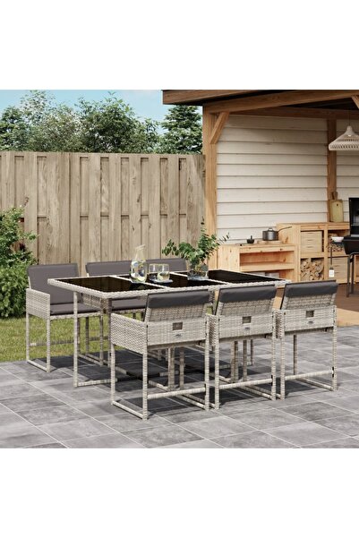 vidaxl Set mobilier de gradina cu perne, 7 piese gri deschis poliratan