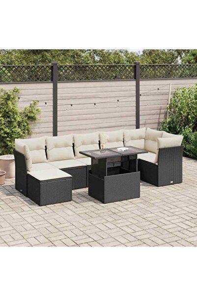 vidaxl Set mobilier de gradina cu perne, 8 piese, negru, poliratan