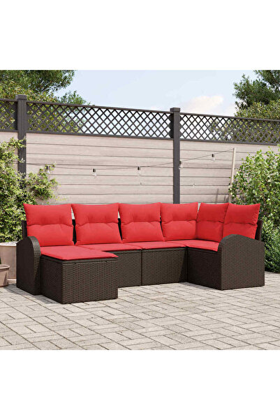 vidaxl Set de canapele pentru gradina cu perna 6 pcs Maro Poli Rattan