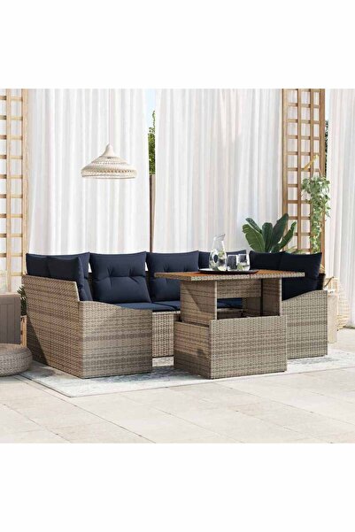 vidaxl Set de canapele pentru gradina 7 pcs Gri Rattan poli