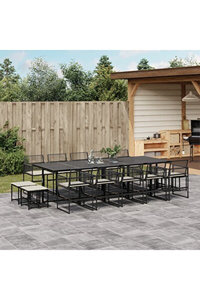 vidaxl Set mobilier de gradina cu perne, 15 piese, negru, poliratan
