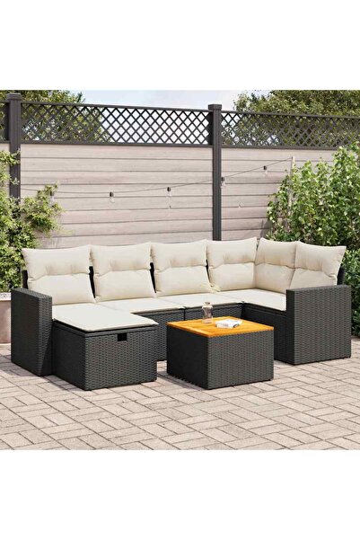 vidaxl Set canapele de gradina cu perne, 7 piese, negru, poliratan