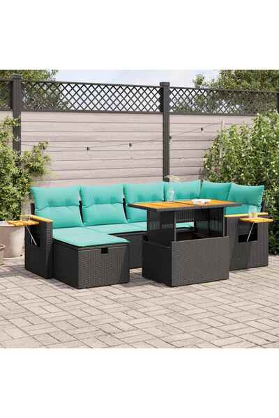vidaxl Set canapele de gradina cu perne, 7 piese, maro, poliratan