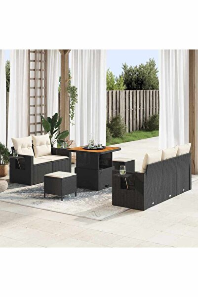 vidaxl Set de canapele pentru gradina cu perna 8 pcs Negru poliratan