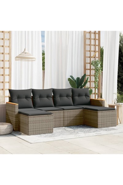 vidaxl Set mobilier gradina cu perne, 6 piese, gri, poliratan