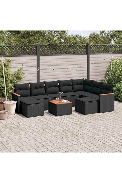 vidaxl Set canapele de gradina cu perne, 10 piese, negru, poliratan