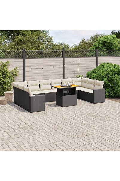 vidaxl Set canapele de gradina cu perne, 11 piese, negru, poliratan