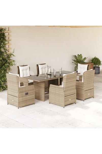 vidaxl Set de masa pentru gradina, 7 piese, cu perne, bej, poliratan