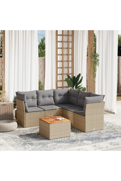 vidaxl Set canapele de gradina, 6 piese, cu perne, bej, poliratan
