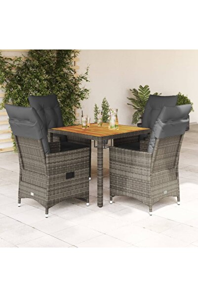 vidaxl Set mobilier de gradina cu perne, 5 piese, gri, poliratan