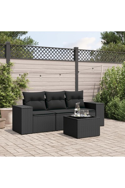 vidaxl Set mobilier de gradina cu perne, 4 piese, negru, poliratan
