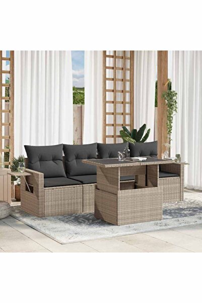 vidaxl Set canapele de gradina cu perne, 5 piese gri deschis poliratan