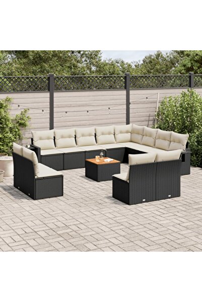vidaxl Set mobilier de gradina cu perne, 13 piese, negru, poliratan