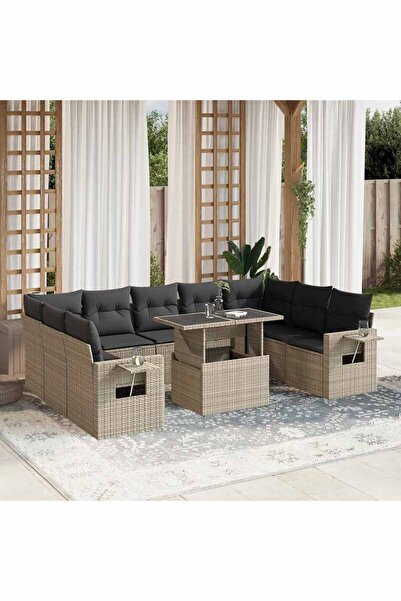 vidaxl Set canapele de gradina cu perne 10 piese gri deschis poliratan