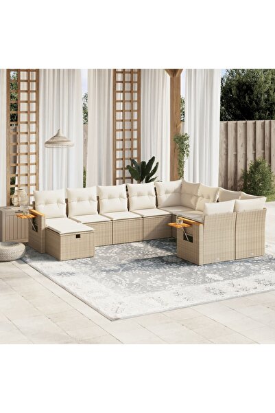 vidaxl Set canapele de gradina cu perne, 10 piese, bej, poliratan