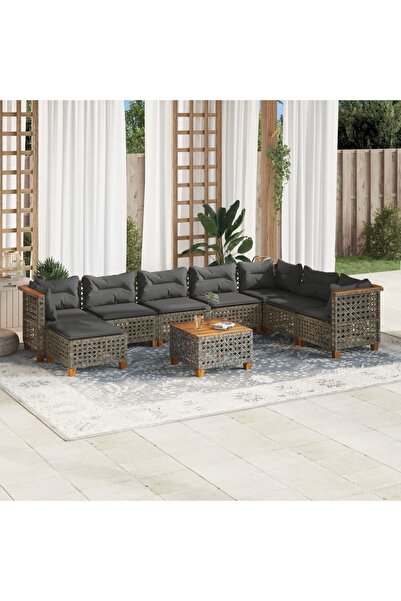 vidaxl Set canapele de gradina, 9 piese, cu perne, gri, poliratan