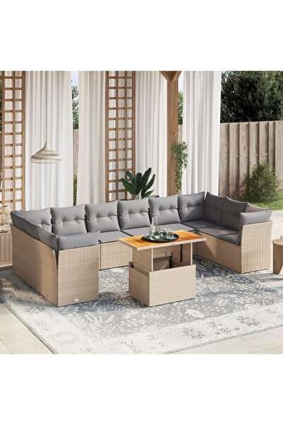 vidaxl Set canapele de gradina cu perne, 11 piese, bej, poliratan