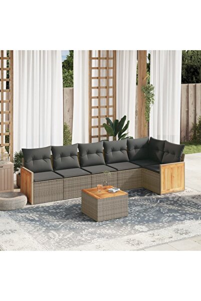 vidaxl Set canapele de gradina, 7 piese, cu perne, gri, poliratan