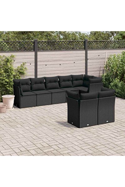 vidaxl Set mobilier de gradina cu perne, 8 piese, negru, poliratan