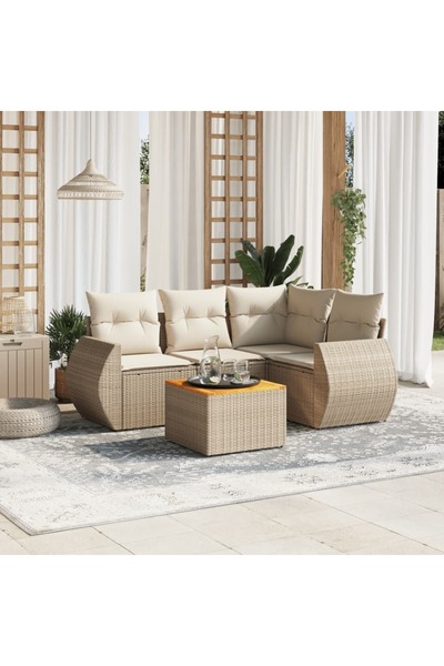 vidaxl Set canapele de gradina cu perne, 5 piese, bej, poliratan