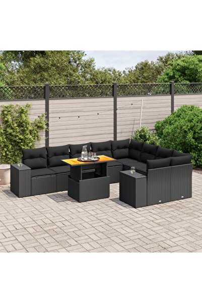 vidaxl Set canapele de gradina cu perne, 10 piese, negru, poliratan