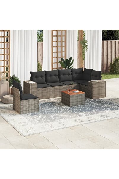 vidaxl Set canapele de gradina, 7 piese, cu perne, gri, poliratan