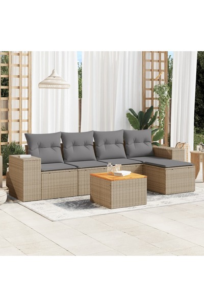 vidaxl Set canapele de gradina cu perne, 6 piese, bej, poliratan