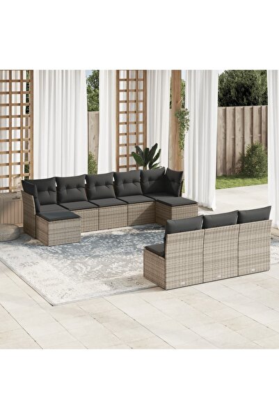 vidaxl Set mobilier de gradina cu perne, 10 piese, gri, poliratan