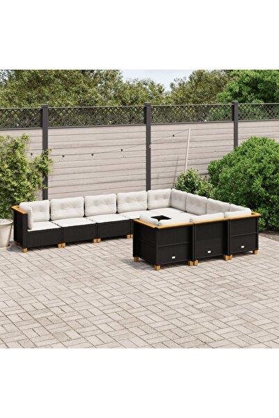vidaxl Set canapele de gradina cu perne, 10 piese, negru, poliratan