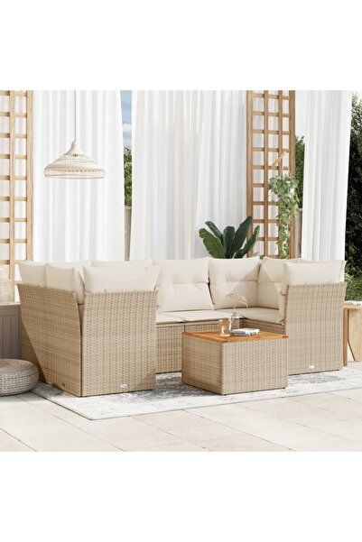 vidaxl Set canapele de gradina, 7 piese, cu perne, bej, poliratan