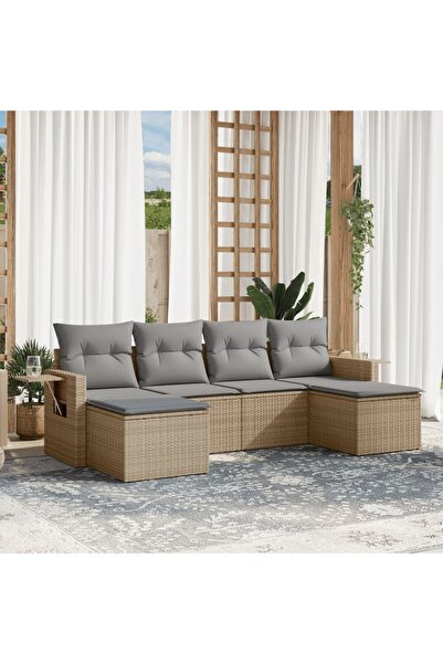 vidaxl Set canapele de gradina cu perne, 6 piese, bej, poliratan
