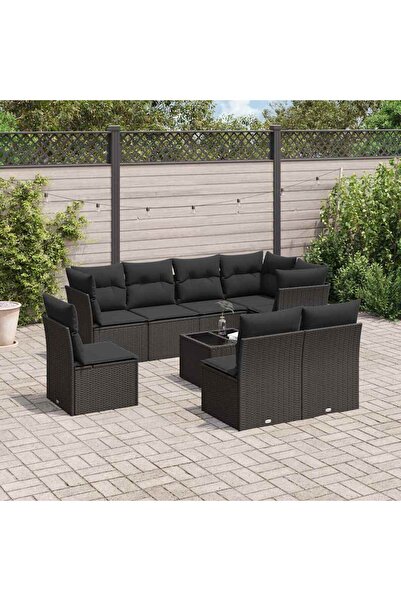 vidaxl Set mobilier de gradina cu perne, 9 piese, negru, poliratan