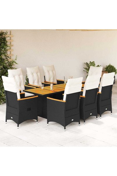vidaxl Set mobilier de gradina cu perne, 9 piese, negru, poliratan