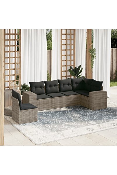 vidaxl Set mobilier gradina cu perne, 6 piese, gri, poliratan