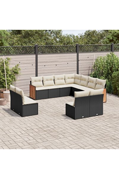 vidaxl Set canapele de gradina cu perne, 11 piese, negru, poliratan