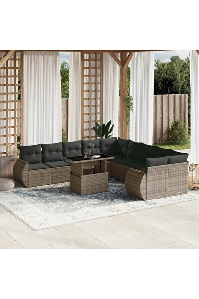 vidaxl Set canapele de gradina cu perne, 11 piese, gri, poliratan