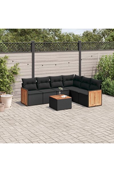 vidaxl Set canapele de gradina cu perne, 7 piese, negru, poliratan