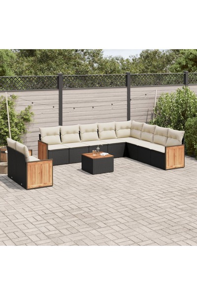vidaxl Set canapele de gradina cu perne, 11 piese, negru, poliratan