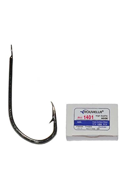 YOUVELLA 1401 Kısa Pala Dövme Olta İğnesi 100lü Kutu Black Nikel Standart-1-0