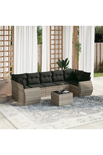 vidaxl Set mobilier de gradina cu perne, 8 piese gri deschis poliratan