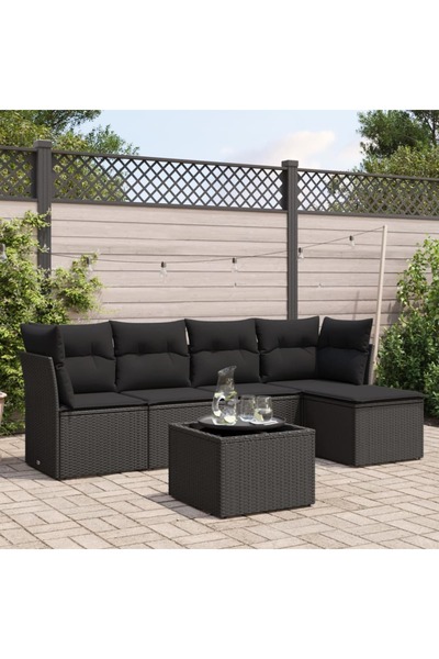 vidaxl Set mobilier de gradina cu perne, 6 piese, negru, poliratan
