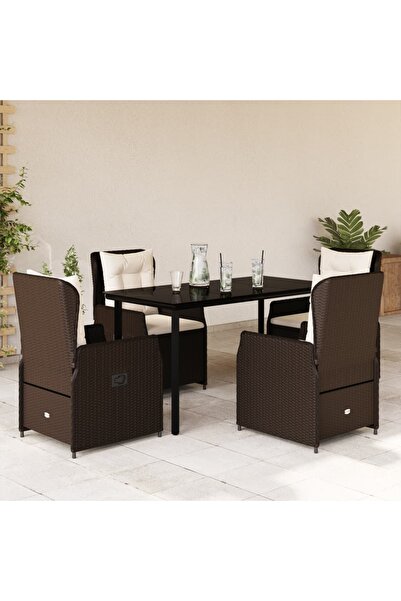 vidaxl Set mobilier de gradina, 5 piese, cu perne, maro, poliratan