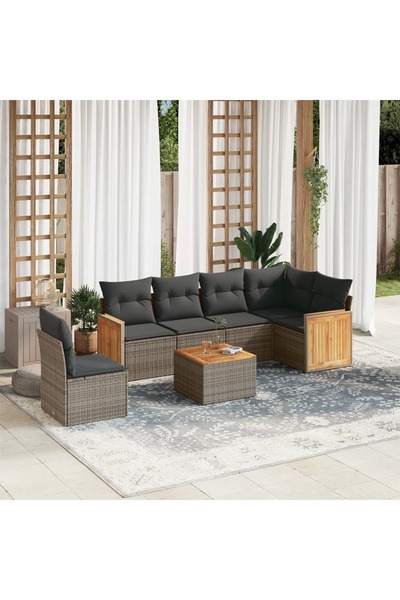 vidaxl Set canapele de gradina, 7 piese, cu perne, gri, poliratan