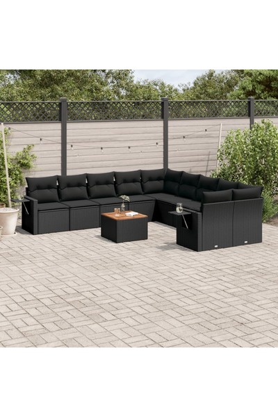 vidaxl Set canapele de gradina cu perne, 11 piese, negru, poliratan
