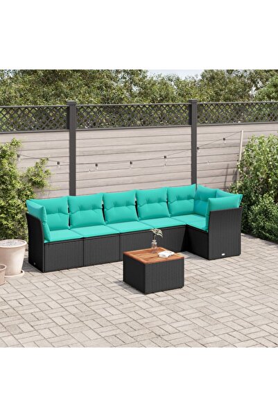 vidaxl Set canapele de gradina cu perne, 7 piese, negru, poliratan