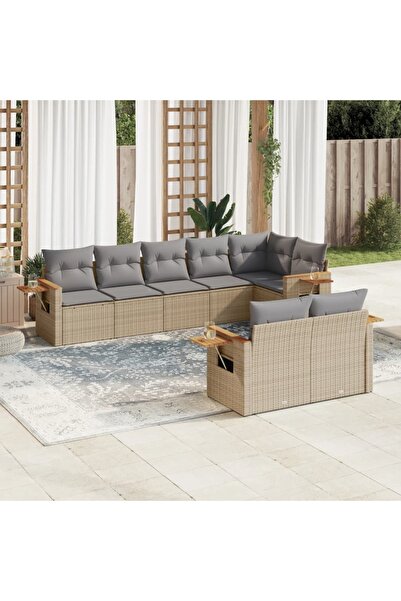 vidaxl Set canapele de gradina, 8 piese, cu perne, bej, poliratan